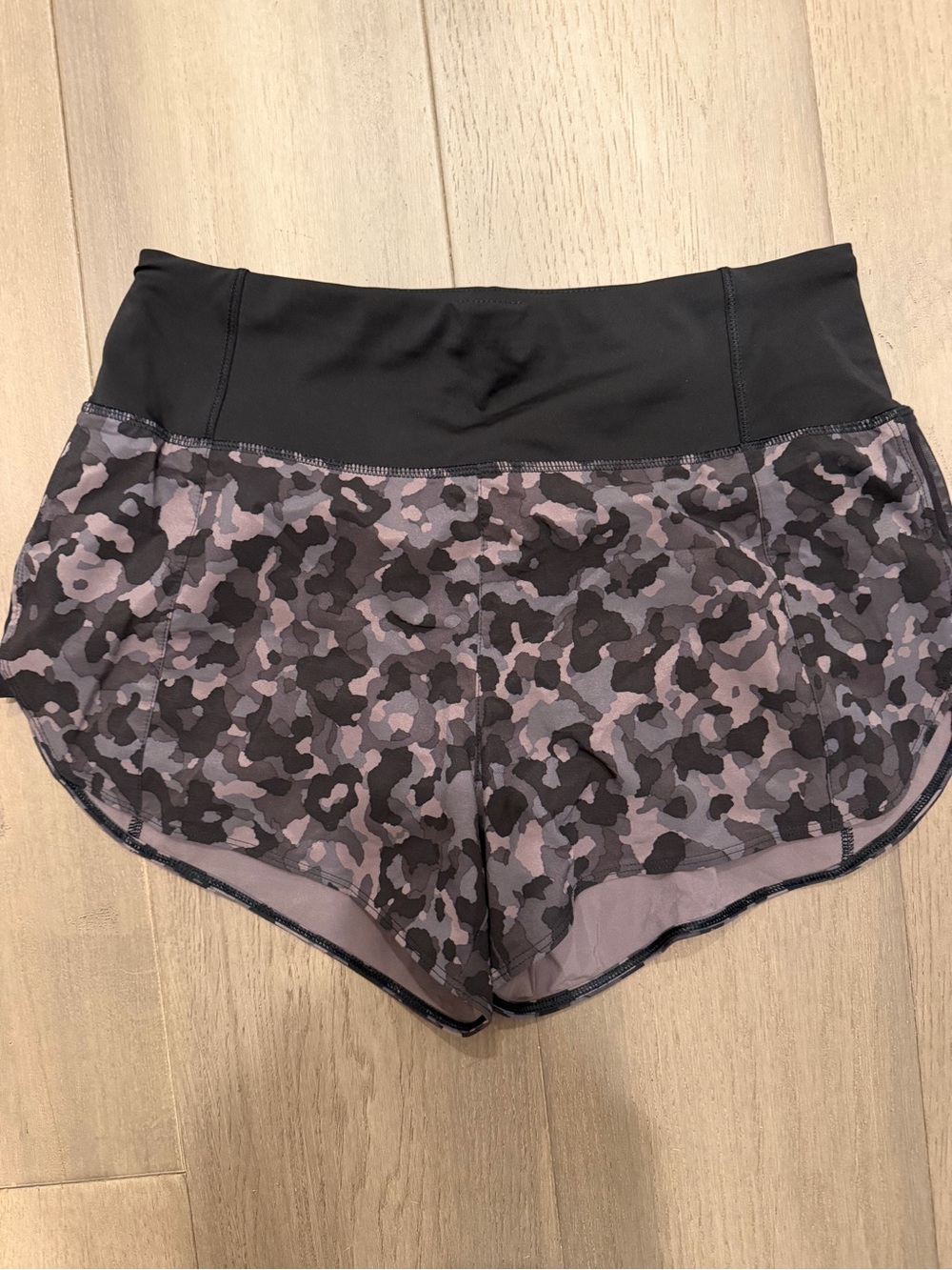 Athleta Black Waistband Purple Camo Athletic Shorts